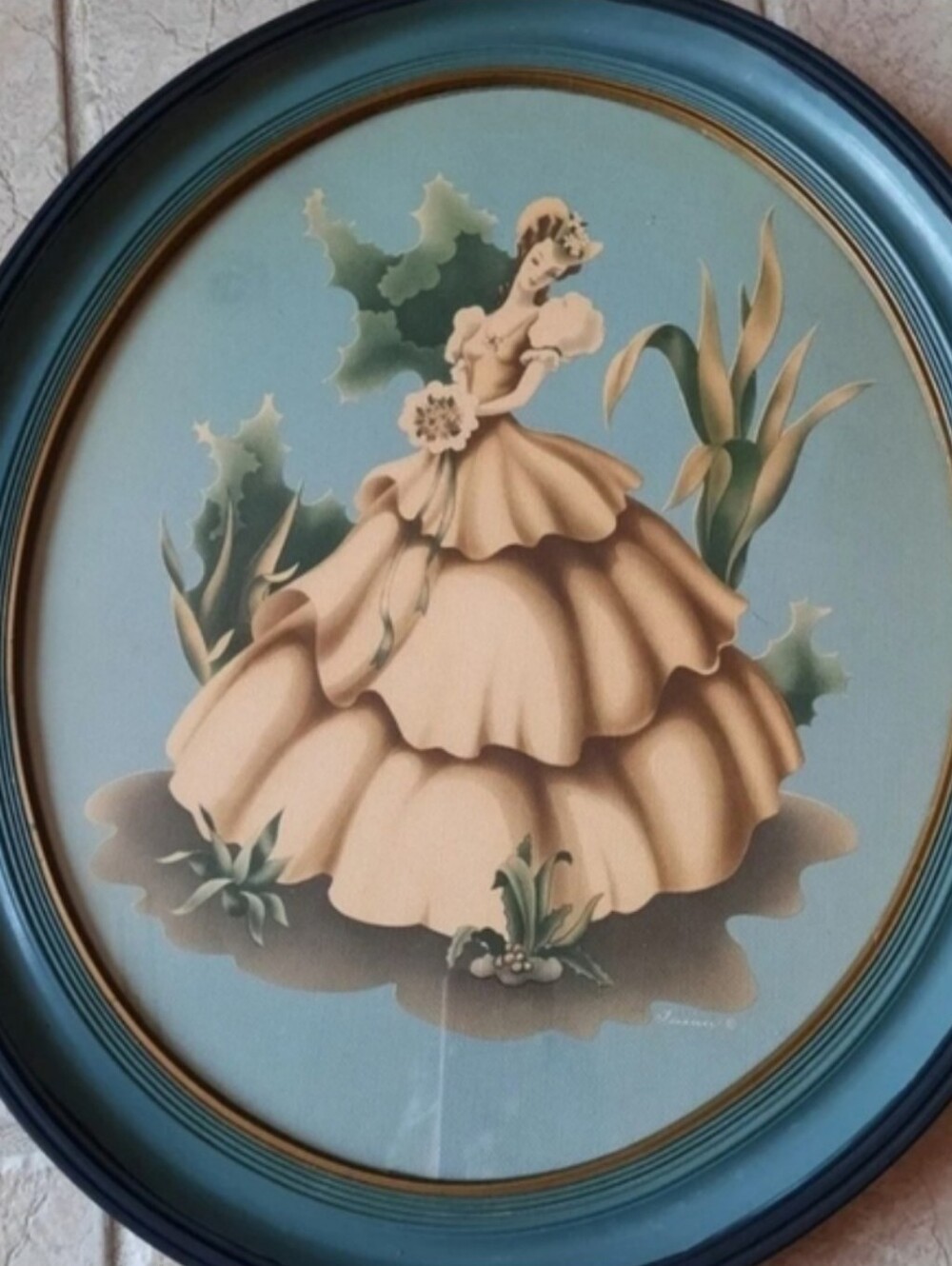 Vintage 1930s Antebellum Southern Belle Art Deco Picture - Picture 3 of 6